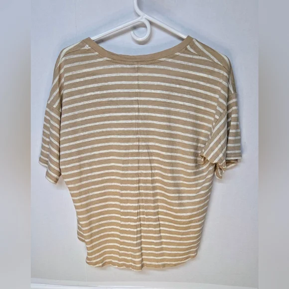Faherty XL Striped Oceanside Linen V Neck T-Shirt short sleeve cropped slub knit - Picture 2 of 9